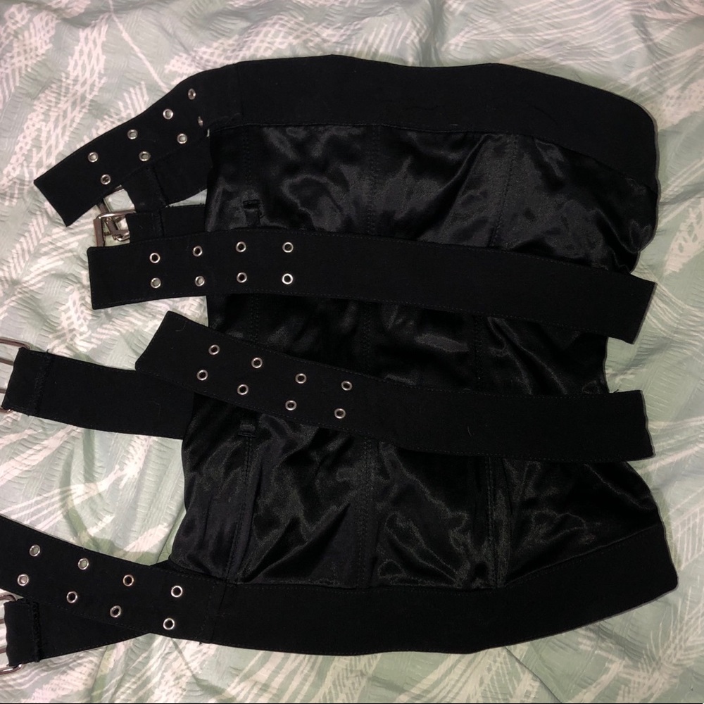 Black Buckle/Lace Detailed Tube Top